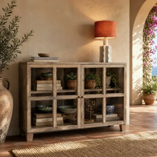 Mobilier Ixia Buffet vitré blanc patiné bois de manguier Ixia 120 cm