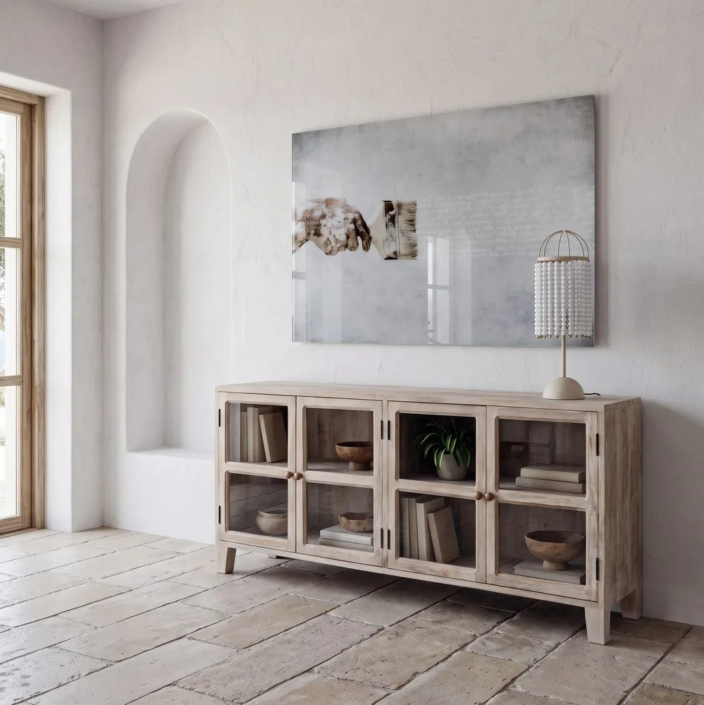 Buffet vitré blanc patiné bois de manguier Ixia 160 cm