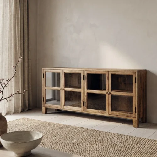 Buffet vitré naturel bois de manguier Ixia 160 cm