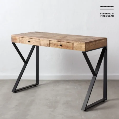 Bureau bois et métal noir 2 tiroirs Ixia 120 cm