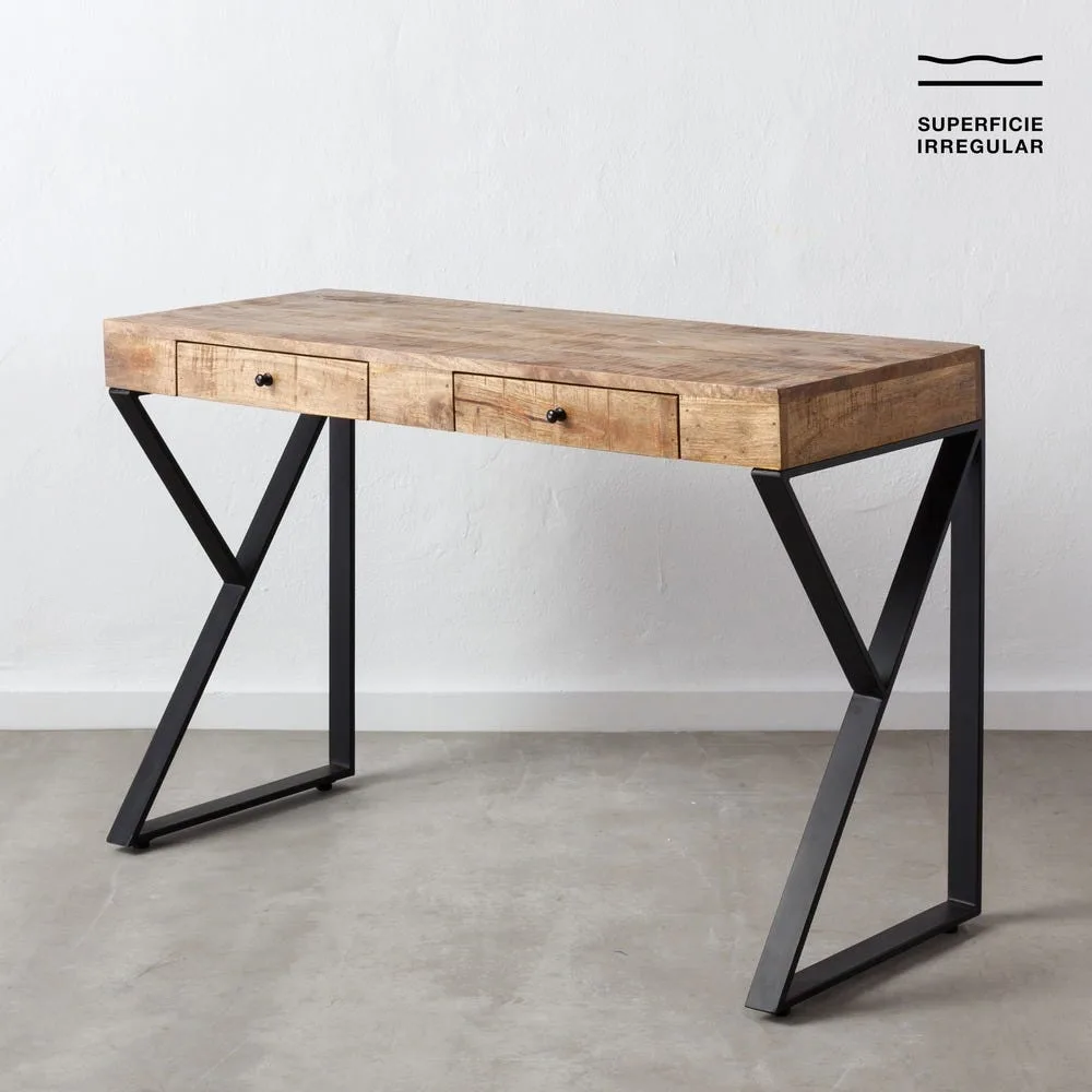 Bureau bois et métal noir 2 tiroirs Ixia 120 cm