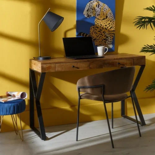 Bureau bois et métal noir 2 tiroirs Ixia 120 cm — vue 2