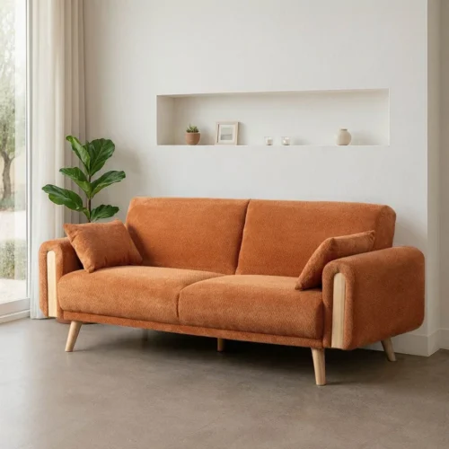 Canapé convertible bouclé terre cuite Ixia 218 cm — vue 2