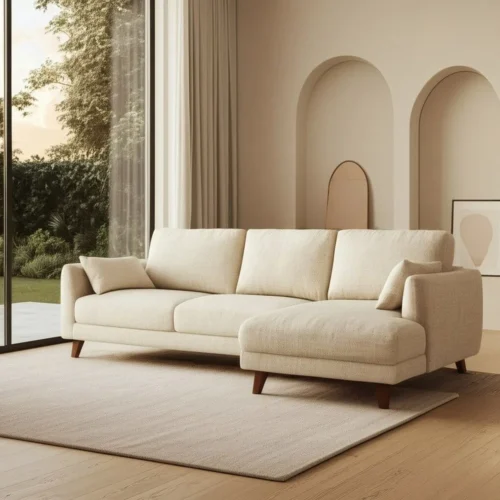 Canapé d'angle beige têtières relevables Ixia 240 cm