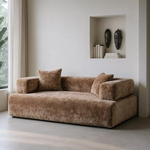 Canapé tissu chenille beige assise basse Ixia 200 cm