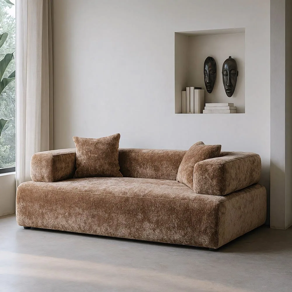 Canapé tissu chenille beige assise basse Ixia 200 cm