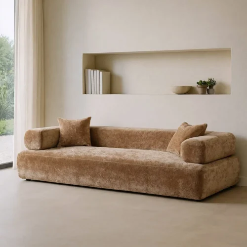 Canapé tissu chenille beige grande largeur Ixia 245 cm