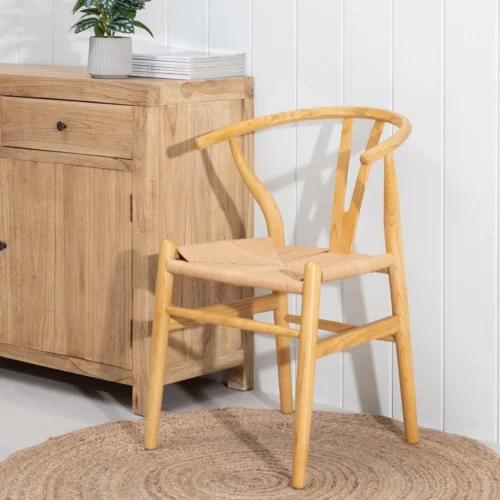Chaise bois d'orme assise rotin Ixia 56 cm — vue 9