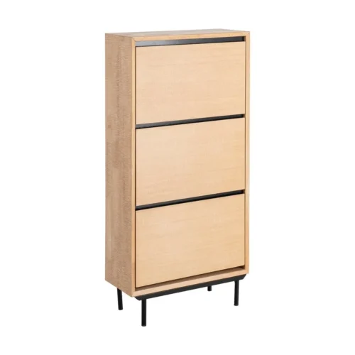 Commode bois et métal naturel et noir capacité chaussures Ixia 60 cm