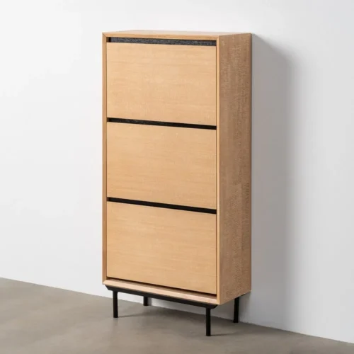 Commode bois et métal naturel et noir capacité chaussures Ixia 60 cm — vue 2