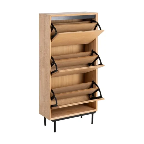 Commode bois et métal naturel et noir capacité chaussures Ixia 60 cm — vue 3