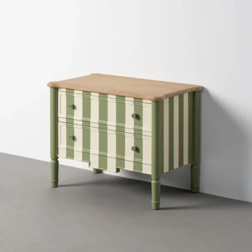 Commode rayée vert et crème Ixia 80 cm