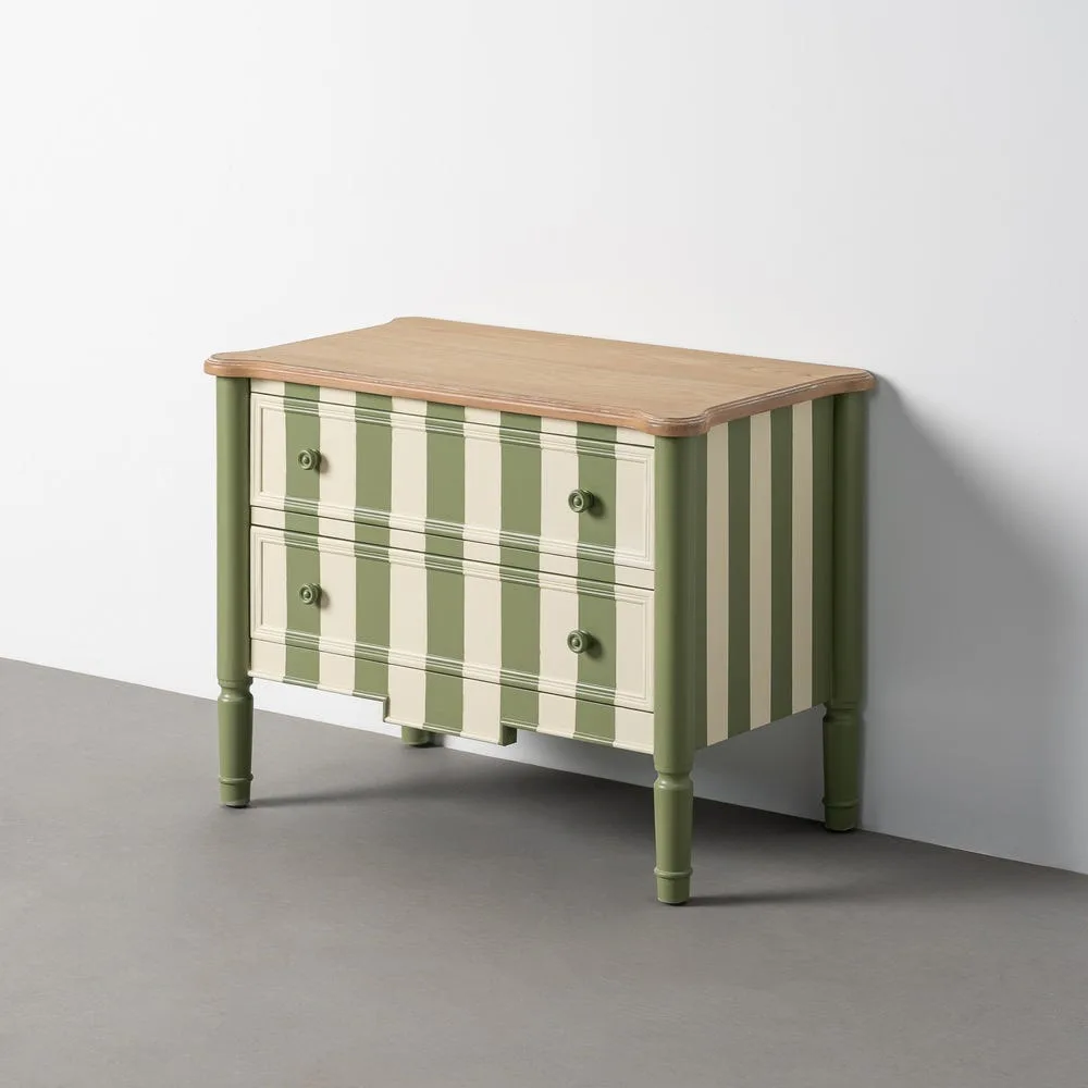 Commode rayée vert et crème Ixia 80 cm