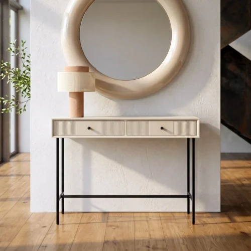Console crème métal 2 tiroirs Ixia 90 cm