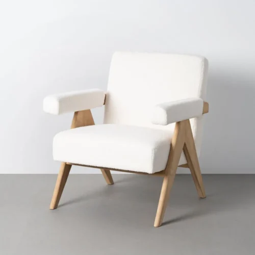 Fauteuil beige structure contreplaquée Ixia 74 cm