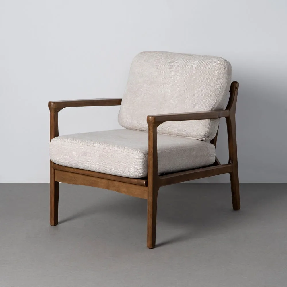 Fauteuil beige tissu-bois Ixia 69 cm