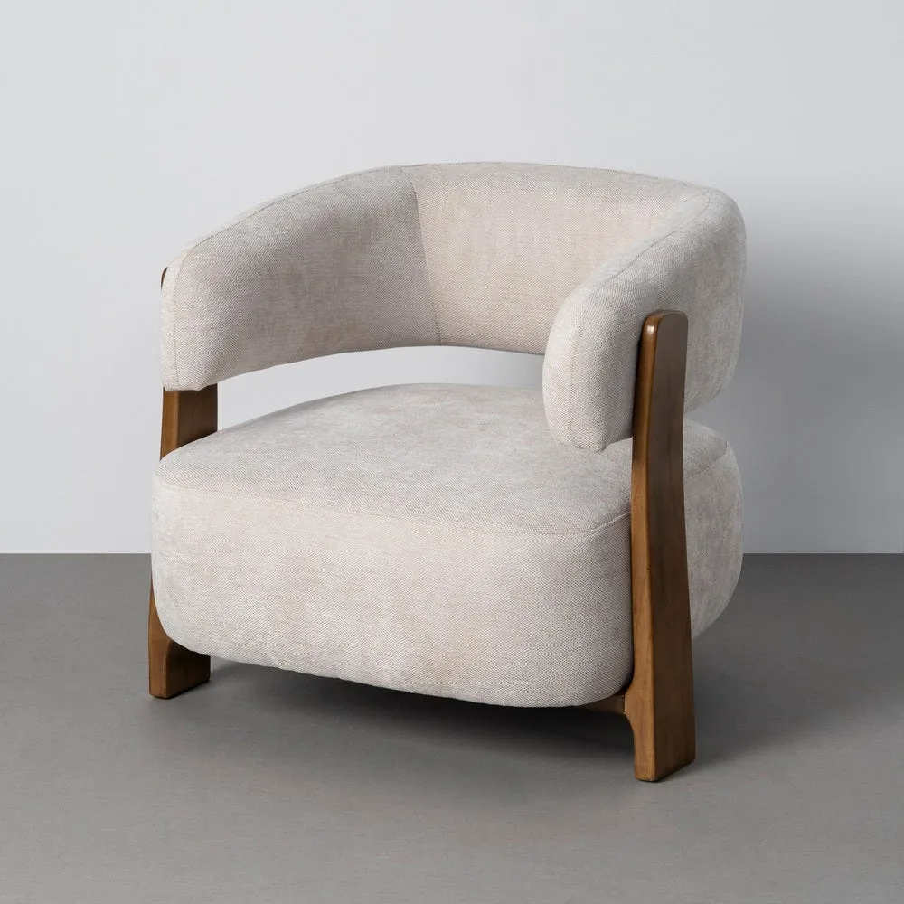 Fauteuil beige tissu-bois Ixia 73 cm