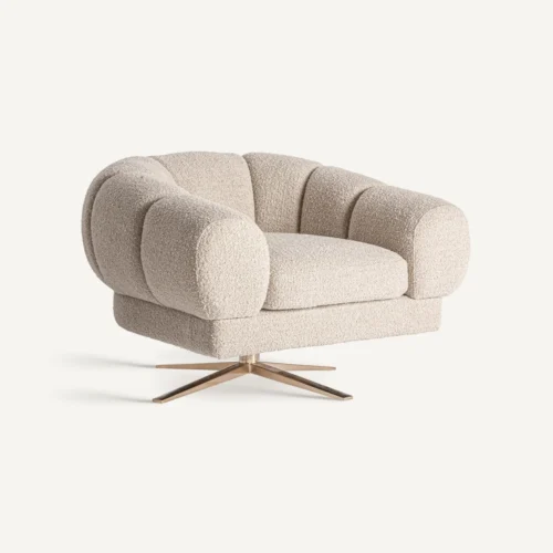 Fauteuil Elise blanc cassé chiné et doré Vical Home