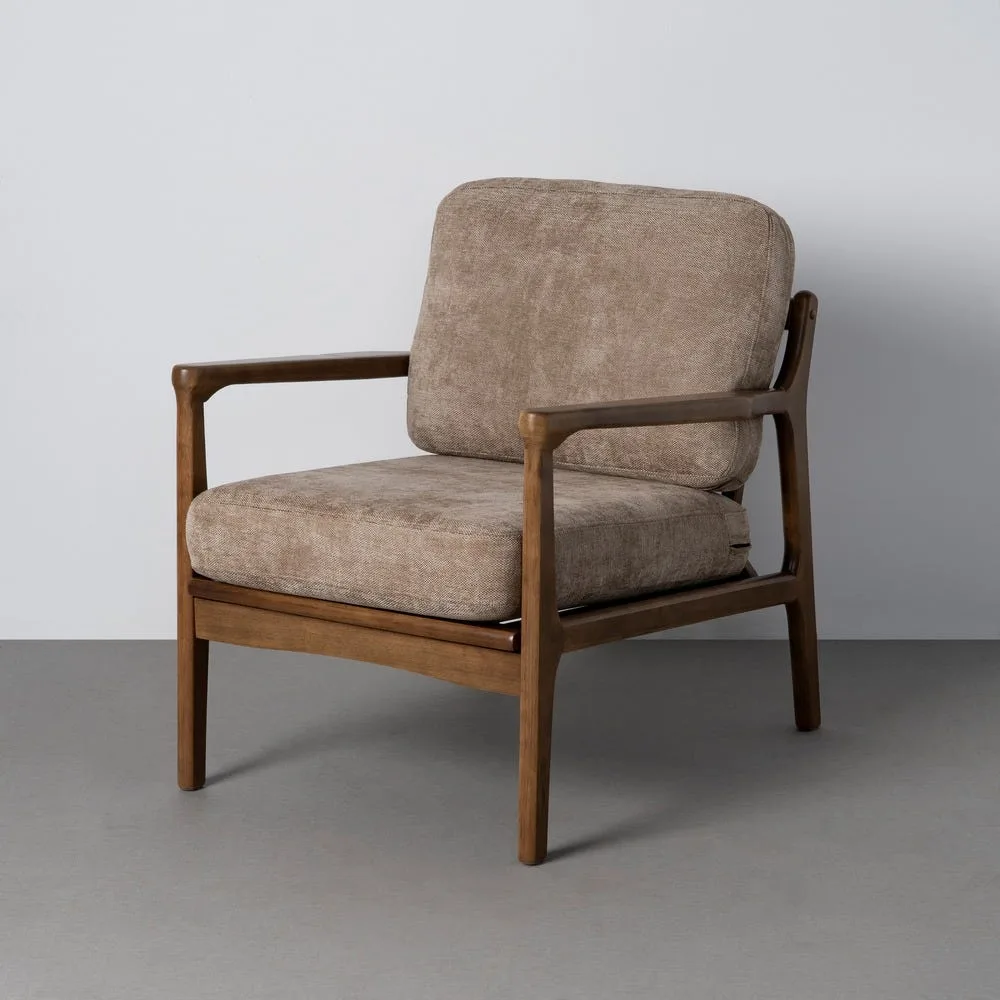 Fauteuil marron tissu-bois Ixia 69 cm