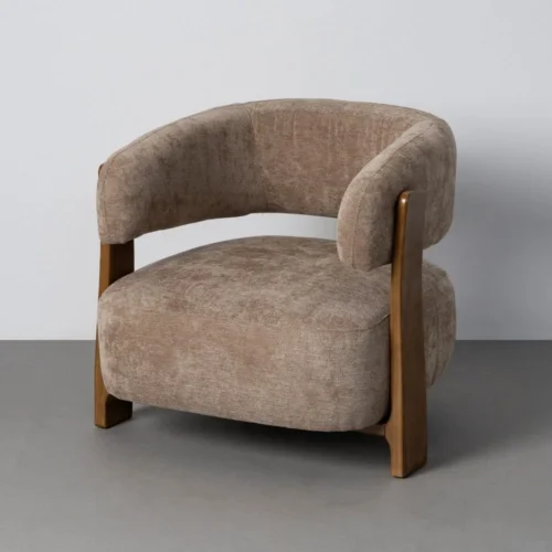 Fauteuil marron tissu-bois Ixia 73 cm