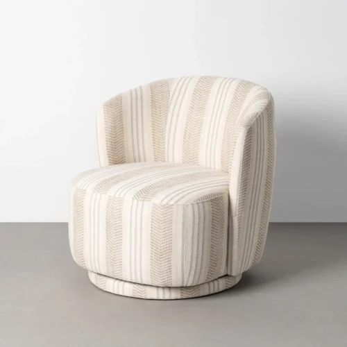 Fauteuil pivotant tissu beige piètement bois Ixia 75 cm — vue 2