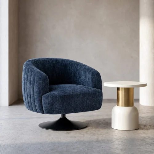 Fauteuil pivotant tissu bleu piètement métal Ixia 73 cm