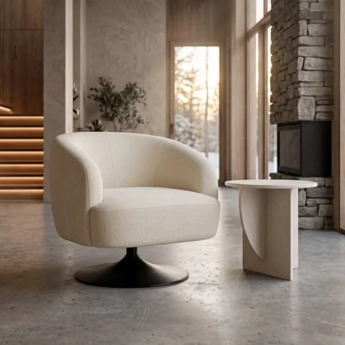 Fauteuil pivotant tissu crème piètement métal Ixia 73 cm