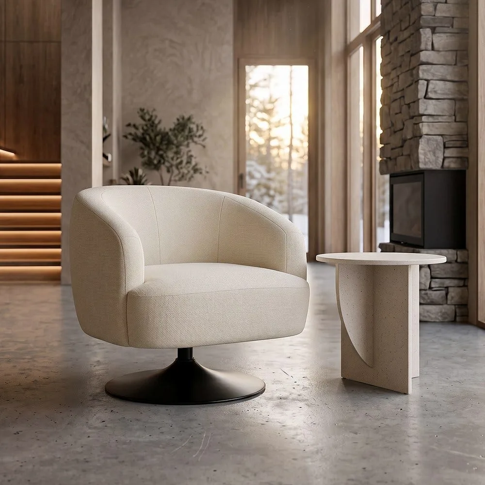 Fauteuil pivotant tissu crème piètement métal Ixia 73 cm — vue 3