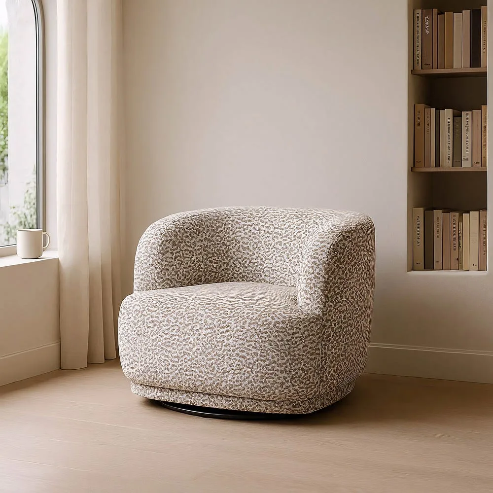 Fauteuil pivotant tissu gris piètement bois et métal Ixia 89 cm