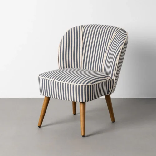 Fauteuil rayé bleu assise rembourrée Ixia 54 cm