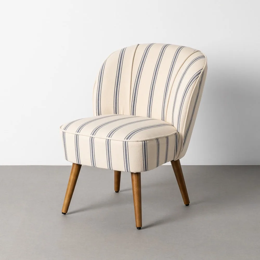 Fauteuil rayé bleu piètement hévéa Ixia 54 cm