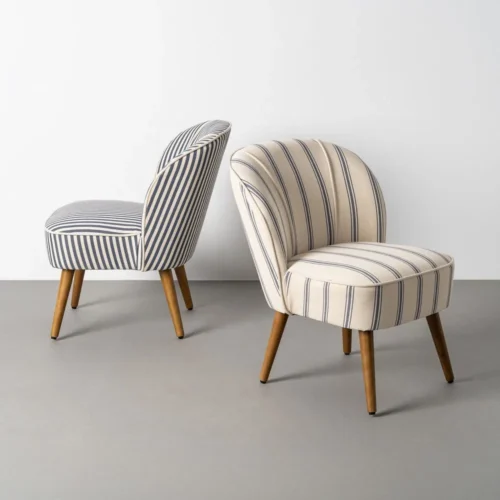 Fauteuil rayé bleu piètement hévéa Ixia 54 cm — vue 2