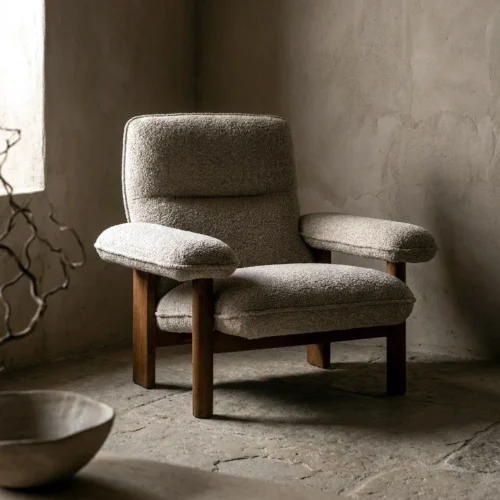 Fauteuil tapissé beige Ixia 97 cm