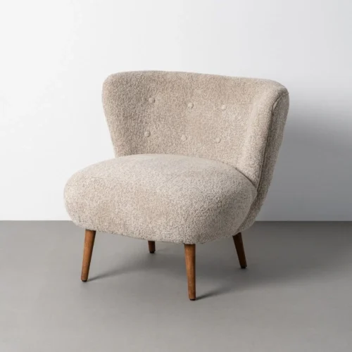 Fauteuil tapissé beige piètement hévéa Ixia 78 cm — vue 2