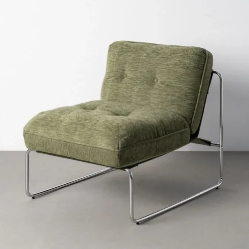 Fauteuil tapissé vert piètement métal Ixia 72,5 cm