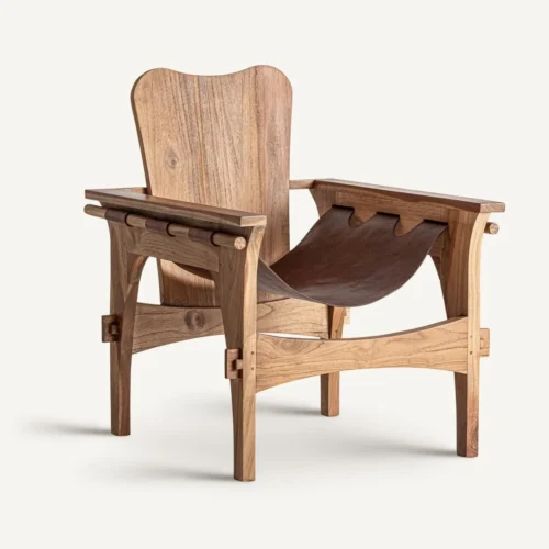 Fauteuil teck et cuir marron Vical Home