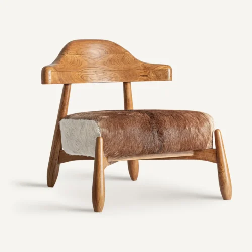 Fauteuil teck marron et cuir L. 74 cm Vical Home