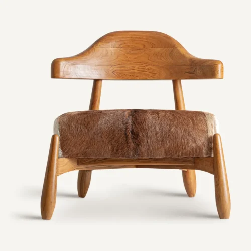 Fauteuil teck marron et cuir L. 74 cm Vical Home — vue 2