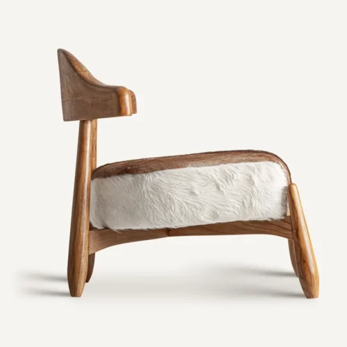 Fauteuil teck marron et cuir L. 74 cm Vical Home — vue 3