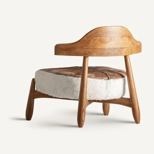 Fauteuil teck marron et cuir L. 74 cm Vical Home — vue 4