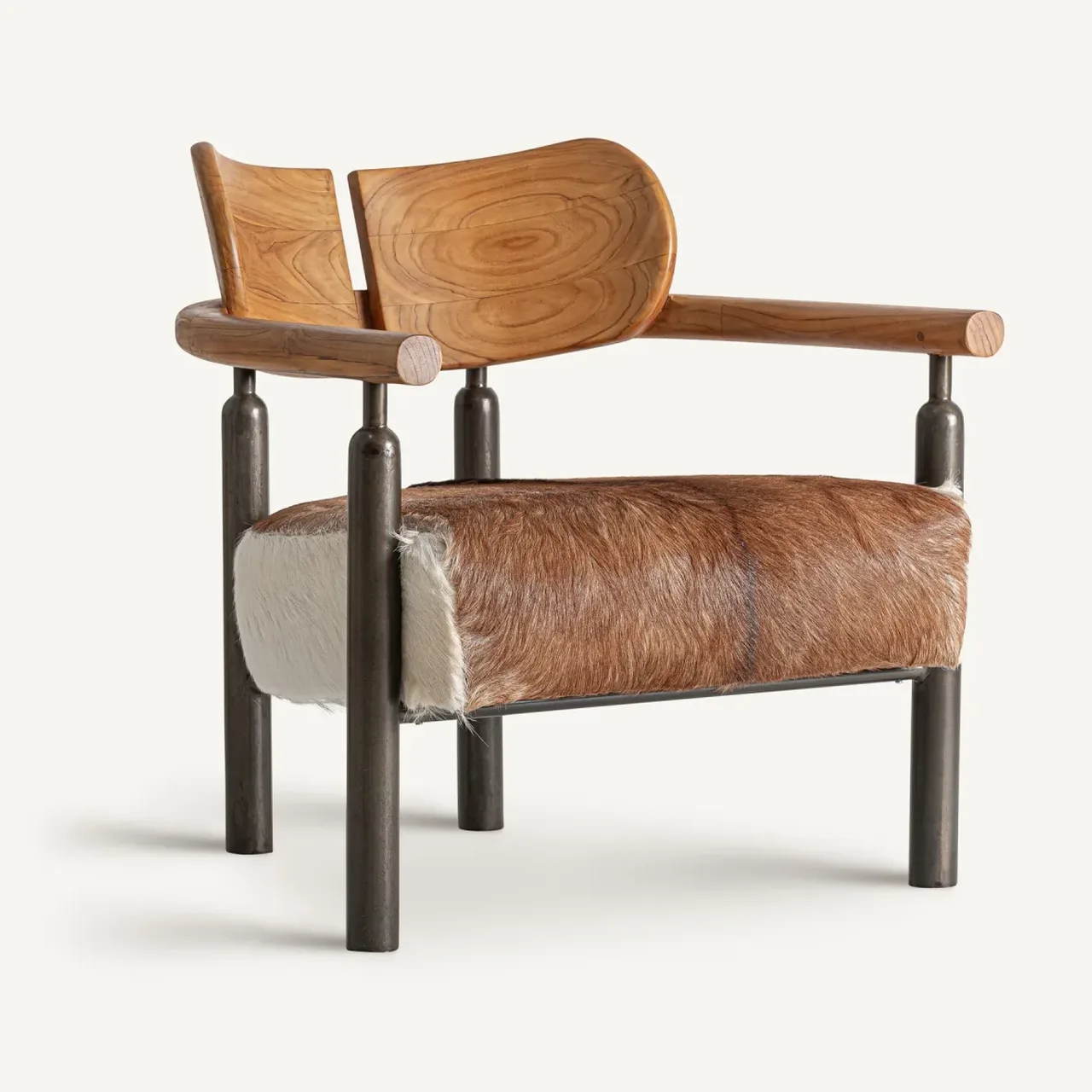 Fauteuil teck marron fer et cuir Vical Home