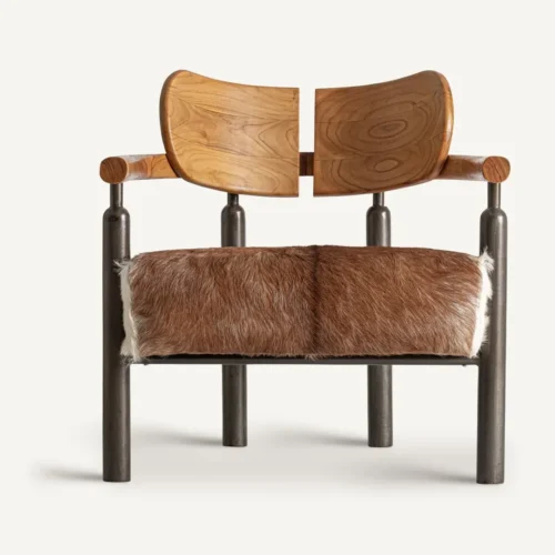 Fauteuil teck marron fer et cuir Vical Home — vue 2