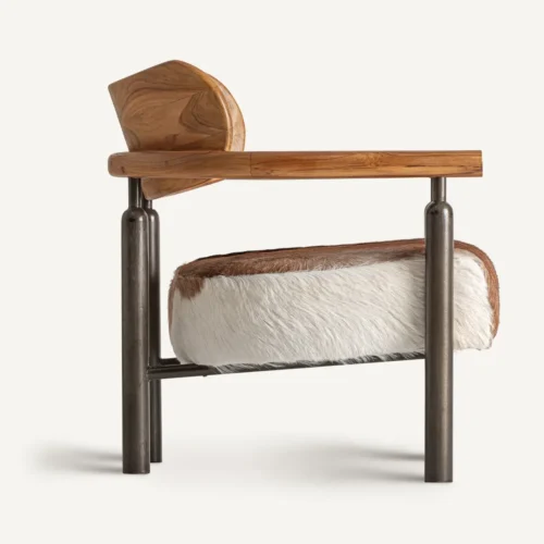 Fauteuil teck marron fer et cuir Vical Home — vue 3