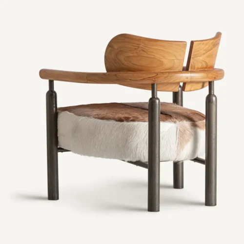 Fauteuil teck marron fer et cuir Vical Home — vue 4