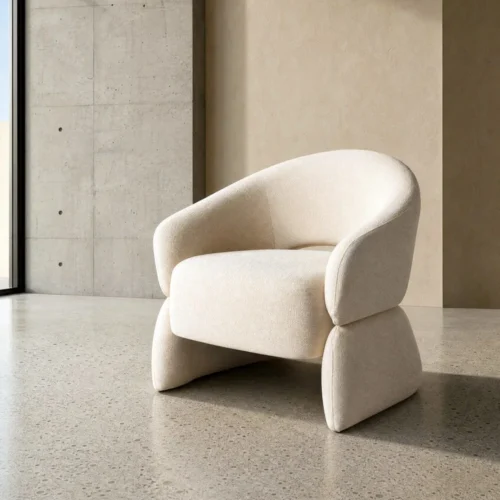 Fauteuil tissu crème structure en bois Ixia 77 cm