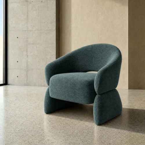 Fauteuil tissu vert structure en bois Ixia 77 cm