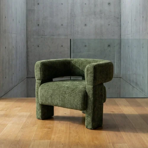 Fauteuil vert tissu piètement pin Ixia 81 cm