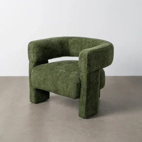 Fauteuil vert tissu piètement pin Ixia 81 cm — vue 2