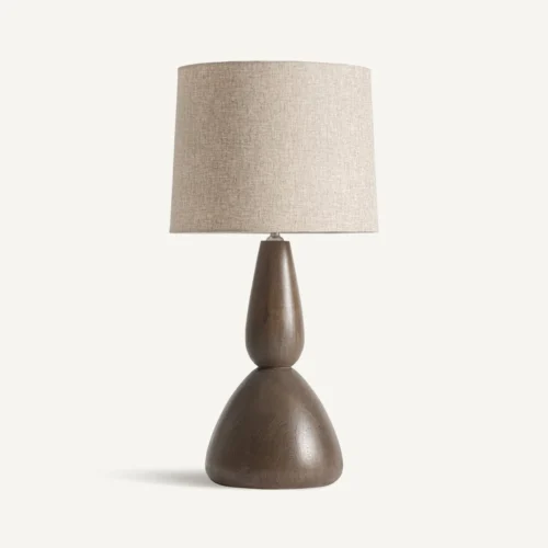 Lampe à poser Cinzia bois de manguier et lin blanc cassé Vical Home