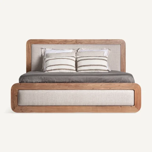 Lit Dangy acacia et tissu beige chiné Vical Home